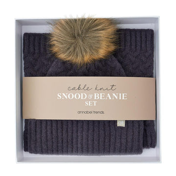 Snood and Beanie Set- Cable Knit - Handworks Nouveau Paperie