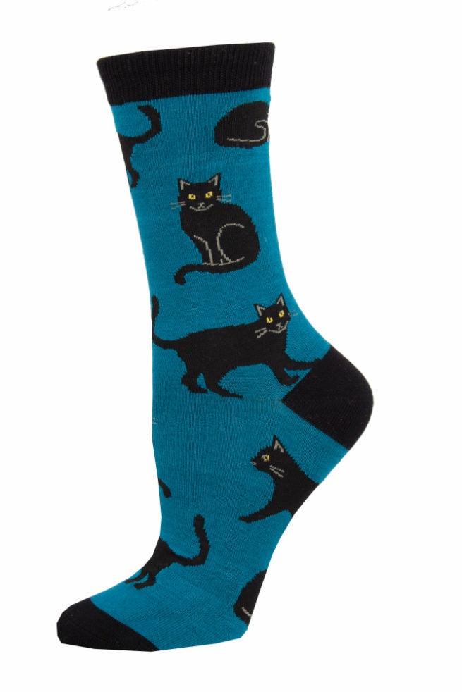 Socksmith Ladies Socks - Black Cat Blue - Handworks Nouveau Paperie