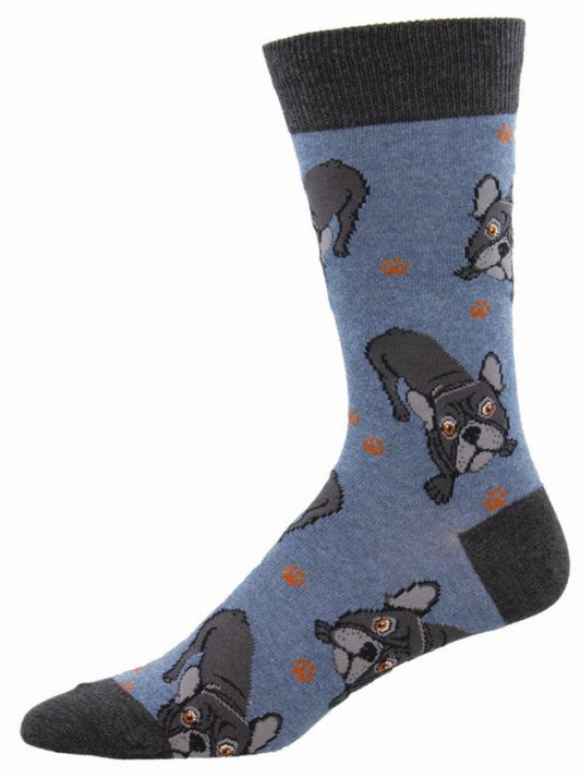 Socksmith Mens Socks - Frenchie Fellowship Blue Heather - Handworks Nouveau Paperie