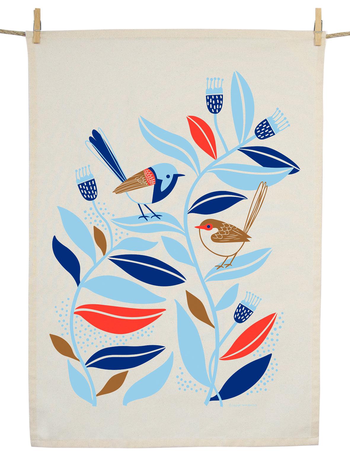 Tea Towel - Peaceful Wrens - Handworks Nouveau Paperie