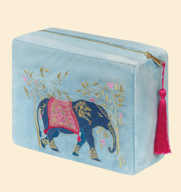 Velvet Vanity Bag - Elephant in Cornflower - Handworks Nouveau Paperie